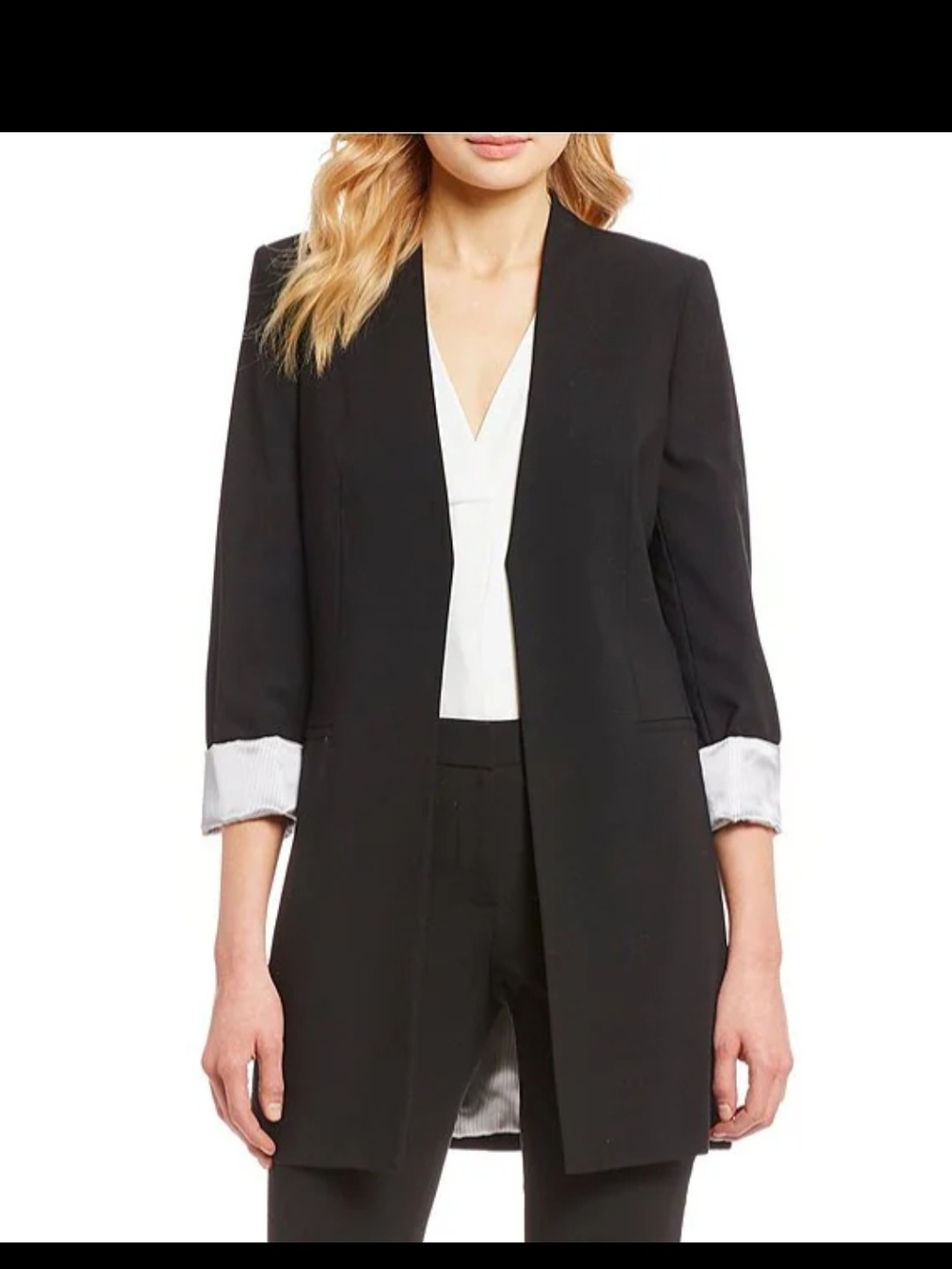 Calvin Klein Black Longline Open-Front BLAZER / JACKET - Picture 3 of 15